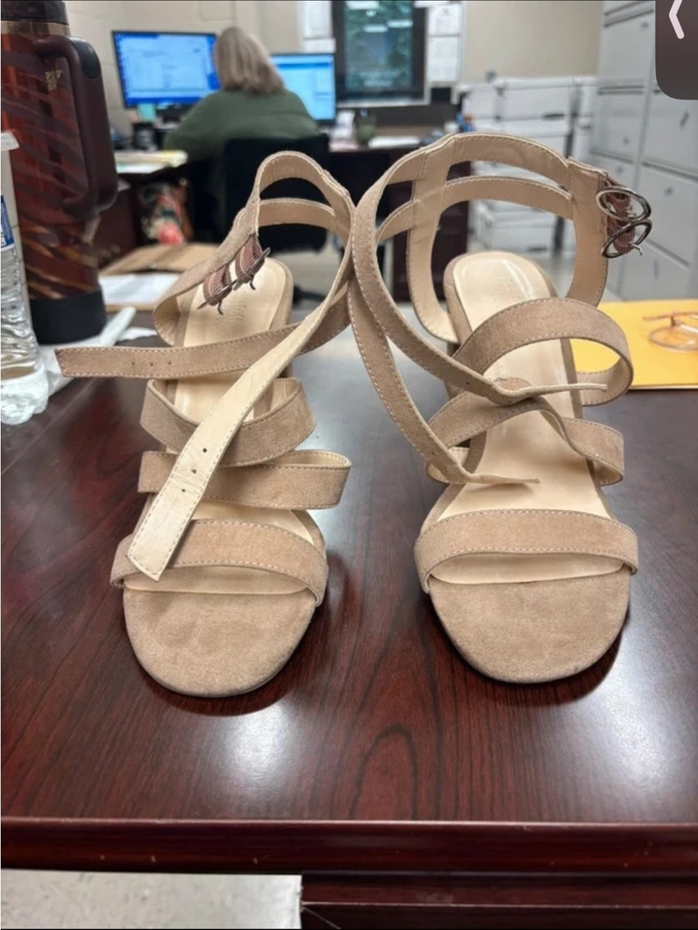 Charlotte Russe Nude Tan Strappy Suede Heeled Sandals
